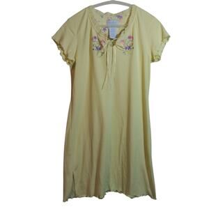 Ashley Taylor Vintage Sleepwear Yellow Floral Embroidered Nightgown Sz M